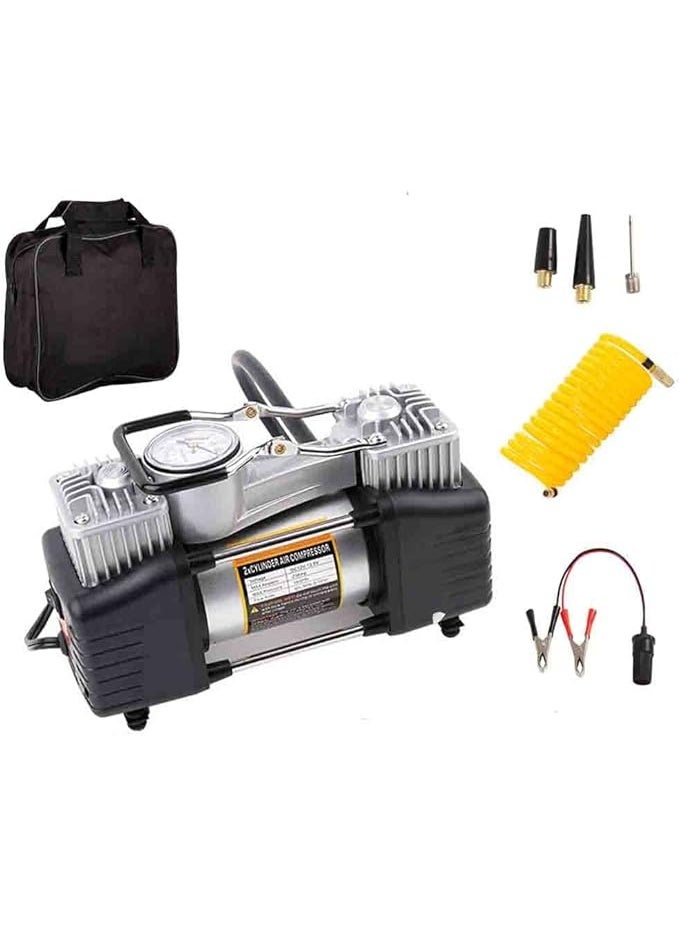 كمبروسر هواء سيارة مزدوج الأسطوانة 12 فولت محمول لنفخ الإطارات والاستخدام اليومي - Image 1